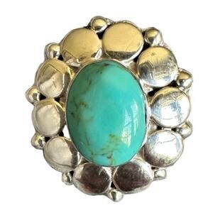 Sterling Silver Turquoise Stone Ring Vtg Native American Mexico Southwest Boho